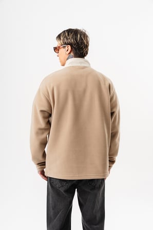Erkek Düğme Detaylı Oversize Polar Sweatshirt Bej
