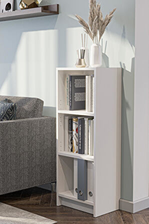 Bili Kitaplık 3 Raflı  Çok Amaçlı Ofis Salon Çalışma Odası Kütüphane Rafı Beyaz