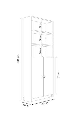 Bili Kitaplık 5 Raflı 2 Kapaklı Çok Amaçlı Ofis Salon Kitap Dosya Rafı Beyaz