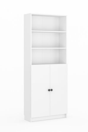 Bili Kitaplık 5 Raflı 2 Kapaklı Çok Amaçlı Ofis Salon Kitap Dosya Rafı Beyaz
