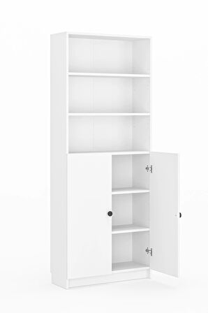 Bili Kitaplık 5 Raflı 2 Kapaklı Çok Amaçlı Ofis Salon Kitap Dosya Rafı Beyaz