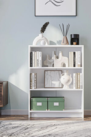 Bili Kitaplık 3 Raflı Geniş Çok Amaçlı Ofis Salon Kitap Dosya Rafı Beyaz