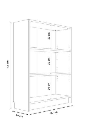 Bili Kitaplık 3 Raflı Geniş Çok Amaçlı Ofis Salon Kitap Dosya Rafı Beyaz