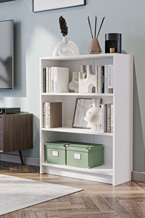 Bili Kitaplık 3 Raflı Geniş Çok Amaçlı Ofis Salon Kitap Dosya Rafı Beyaz