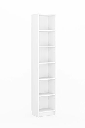 Bili Kitaplık 5 Raflı Dar Çok Amaçlı Ofis Salon Kitap Dosya Rafı Beyaz