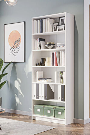 Bili Kitaplık 5 Raflı Geniş Çok Amaçlı Ofis Salon Kitap Dosya Rafı Beyaz