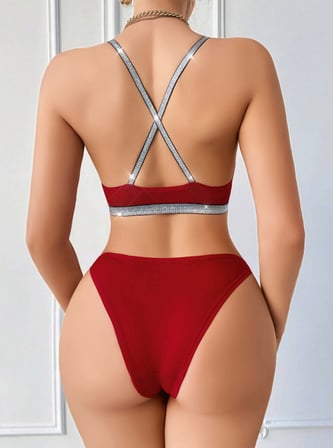 Kadın Bordo Love Yazılı Arkası Çarpraz Sütyen Kilot Takımı 169