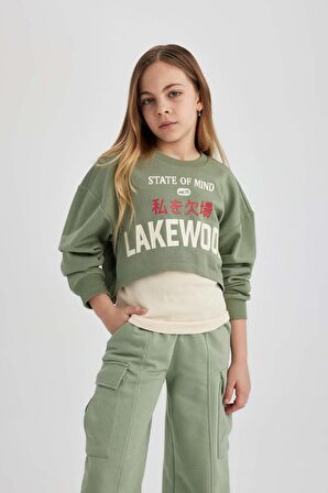 DeFacto Kız Çocuk Crop Bisiklet Yaka 2'li Sweatshirt B7374A824SPGN1107