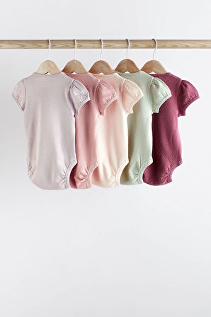 Next Baby % 100 Pamuklu Pembe Dokuku Kısa Kollu 5’li Body Zıbın Set
