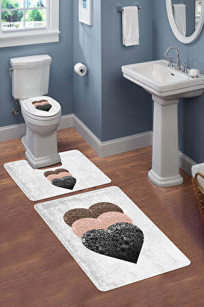 Modern Desenli Dijital Baskı 3’lü Banyo Paspas Takımı Yıkanabilir Kaymaz Tabanlı Klozet Takımı KLZ0001