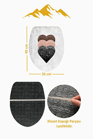 Modern Desenli Dijital Baskı 3’lü Banyo Paspas Takımı Yıkanabilir Kaymaz Tabanlı Klozet Takımı KLZ0001