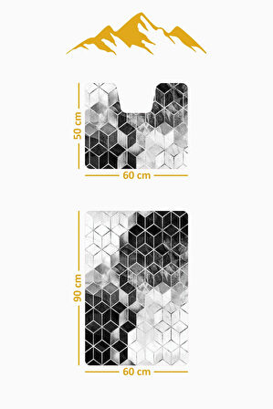 Modern Desenli Dijital Baskı 3’lü Banyo Paspas Takımı Yıkanabilir Kaymaz Tabanlı Klozet Takımı KLZ0002