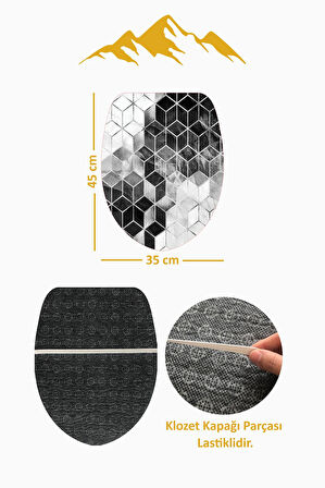 Modern Desenli Dijital Baskı 3’lü Banyo Paspas Takımı Yıkanabilir Kaymaz Tabanlı Klozet Takımı KLZ0002