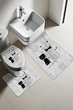 Modern Desenli Dijital Baskı 3’lü Banyo Paspas Takımı Yıkanabilir Kaymaz Tabanlı Klozet Takımı KLZ0003