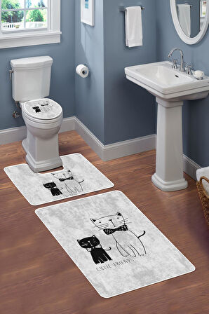 Modern Desenli Dijital Baskı 3’lü Banyo Paspas Takımı Yıkanabilir Kaymaz Tabanlı Klozet Takımı KLZ0003
