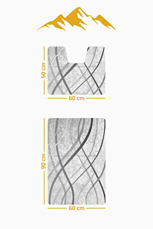 Modern Desenli Dijital Baskı 3’lü Banyo Paspas Takımı Yıkanabilir Kaymaz Tabanlı Klozet Takımı KLZ0004