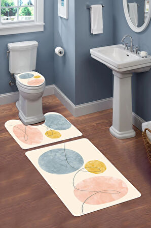 Modern Desenli Dijital Baskı 3’lü Banyo Paspas Takımı Yıkanabilir Kaymaz Tabanlı Klozet Takımı KLZ0005