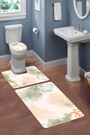 Modern Desenli Dijital Baskı 3’lü Banyo Paspas Takımı Yıkanabilir Kaymaz Tabanlı Klozet Takımı KLZ0006