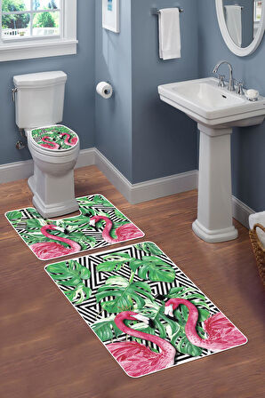 Modern Desenli Dijital Baskı 3’lü Banyo Paspas Takımı Yıkanabilir Kaymaz Tabanlı Klozet Takımı KLZ0008