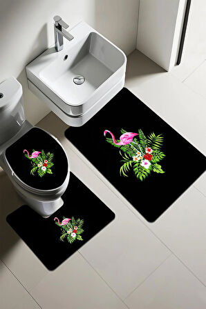 Modern Desenli Dijital Baskı 3’lü Banyo Paspas Takımı Yıkanabilir Kaymaz Tabanlı Klozet Takımı KLZ0009
