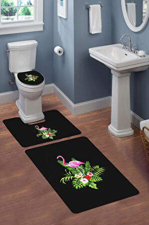 Modern Desenli Dijital Baskı 3’lü Banyo Paspas Takımı Yıkanabilir Kaymaz Tabanlı Klozet Takımı KLZ0009