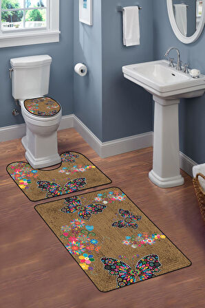 Modern Desenli Dijital Baskı 3’lü Banyo Paspas Takımı Yıkanabilir Kaymaz Tabanlı Klozet Takımı KLZ0010