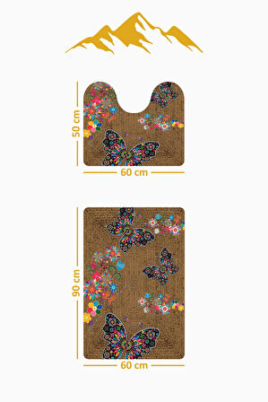 Modern Desenli Dijital Baskı 3’lü Banyo Paspas Takımı Yıkanabilir Kaymaz Tabanlı Klozet Takımı KLZ0010