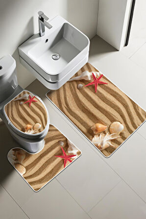 Modern Desenli Dijital Baskı 3’lü Banyo Paspas Takımı Yıkanabilir Kaymaz Tabanlı Klozet Takımı KLZ0011