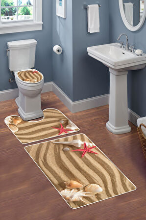 Modern Desenli Dijital Baskı 3’lü Banyo Paspas Takımı Yıkanabilir Kaymaz Tabanlı Klozet Takımı KLZ0011