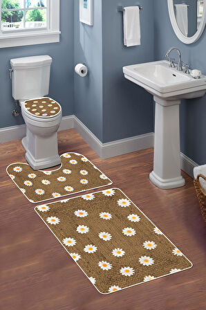 Modern Desenli Dijital Baskı 3’lü Banyo Paspas Takımı Yıkanabilir Kaymaz Tabanlı Klozet Takımı KLZ0012