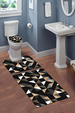 Modern Desenli Dijital Baskı 3’lü Banyo Paspas Takımı Yıkanabilir Kaymaz Tabanlı Klozet Takımı KLZ0016