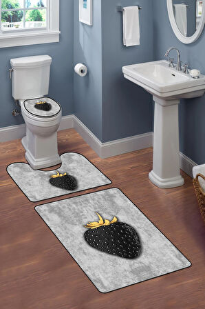 Modern Desenli Dijital Baskı 3’lü Banyo Paspas Takımı Yıkanabilir Kaymaz Tabanlı Klozet Takımı KLZ0017
