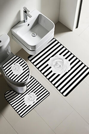 Modern Desenli Dijital Baskı 3’lü Banyo Paspas Takımı Yıkanabilir Kaymaz Tabanlı Klozet Takımı KLZ0018
