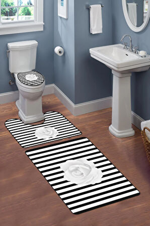Modern Desenli Dijital Baskı 3’lü Banyo Paspas Takımı Yıkanabilir Kaymaz Tabanlı Klozet Takımı KLZ0018