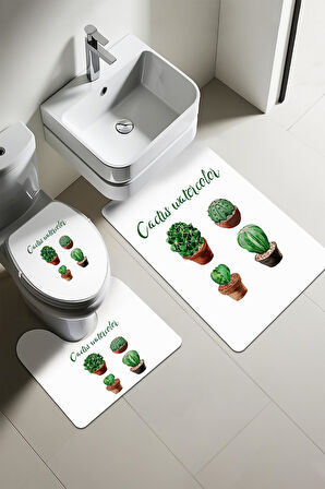 Modern Desenli Dijital Baskı 3’lü Banyo Paspas Takımı Yıkanabilir Kaymaz Tabanlı Klozet Takımı KLZ0019