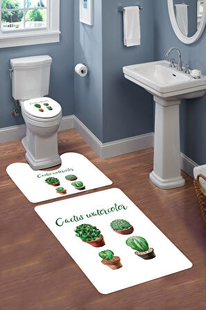 Modern Desenli Dijital Baskı 3’lü Banyo Paspas Takımı Yıkanabilir Kaymaz Tabanlı Klozet Takımı KLZ0019