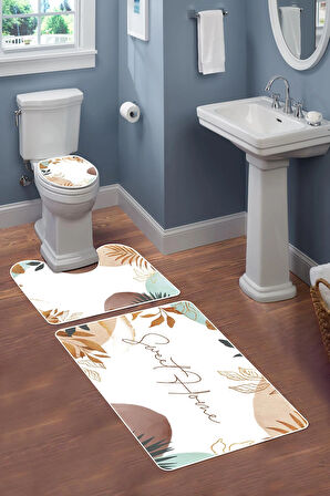 Modern Desenli Dijital Baskı 3’lü Banyo Paspas Takımı Yıkanabilir Kaymaz Tabanlı Klozet Takımı KLZ0022