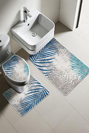 Modern Desenli Dijital Baskı 3’lü Banyo Paspas Takımı Yıkanabilir Kaymaz Tabanlı Klozet Takımı KLZ0023