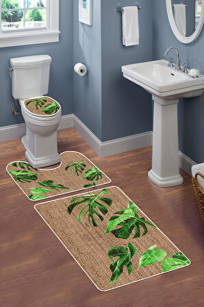Modern Desenli Dijital Baskı 3’lü Banyo Paspas Takımı Yıkanabilir Kaymaz Tabanlı Klozet Takımı KLZ0025