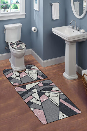 Modern Desenli Dijital Baskı 3’lü Banyo Paspas Takımı Yıkanabilir Kaymaz Tabanlı Klozet Takımı KLZ0026