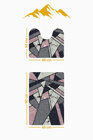 Modern Desenli Dijital Baskı 3’lü Banyo Paspas Takımı Yıkanabilir Kaymaz Tabanlı Klozet Takımı KLZ0026