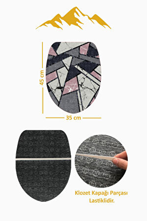Modern Desenli Dijital Baskı 3’lü Banyo Paspas Takımı Yıkanabilir Kaymaz Tabanlı Klozet Takımı KLZ0026