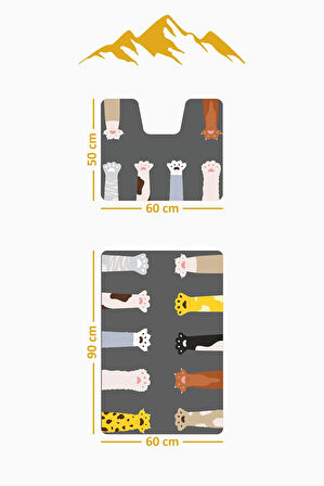 Modern Desenli Dijital Baskı 3’lü Banyo Paspas Takımı Yıkanabilir Kaymaz Tabanlı Klozet Takımı KLZ0027