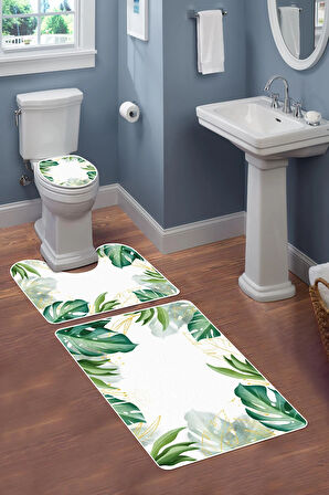 Modern Desenli Dijital Baskı 3’lü Banyo Paspas Takımı Yıkanabilir Kaymaz Tabanlı Klozet Takımı KLZ0028