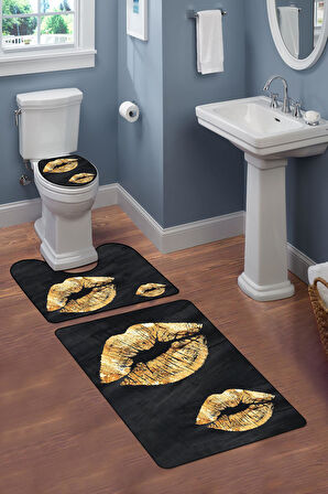 Modern Desenli Dijital Baskı 3’lü Banyo Paspas Takımı Yıkanabilir Kaymaz Tabanlı Klozet Takımı KLZ0029