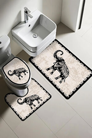 Modern Desenli Dijital Baskı 3’lü Banyo Paspas Takımı Yıkanabilir Kaymaz Tabanlı Klozet Takımı KLZ0030