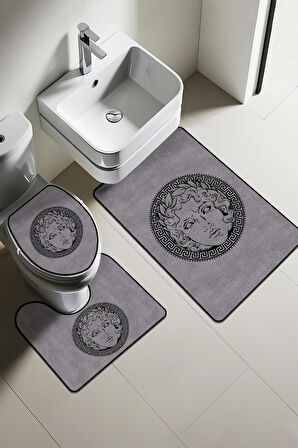 Modern Desenli Dijital Baskı 3’lü Banyo Paspas Takımı Yıkanabilir Kaymaz Tabanlı Klozet Takımı KLZ0033