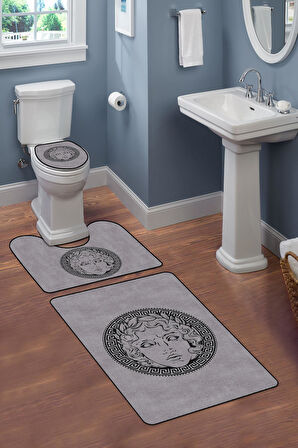 Modern Desenli Dijital Baskı 3’lü Banyo Paspas Takımı Yıkanabilir Kaymaz Tabanlı Klozet Takımı KLZ0033