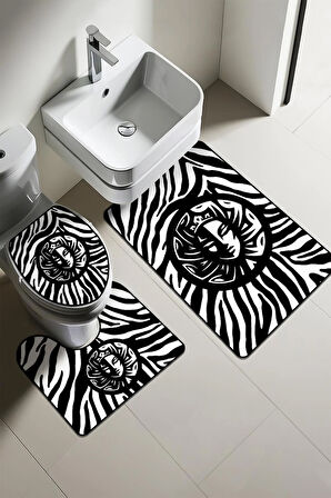 Modern Desenli Dijital Baskı 3’lü Banyo Paspas Takımı Yıkanabilir Kaymaz Tabanlı Klozet Takımı KLZ0034
