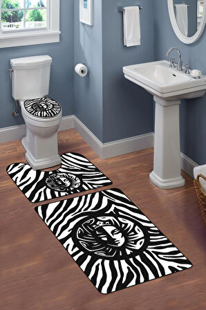 Modern Desenli Dijital Baskı 3’lü Banyo Paspas Takımı Yıkanabilir Kaymaz Tabanlı Klozet Takımı KLZ0034